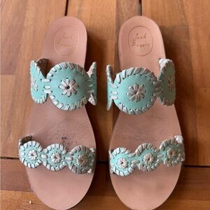 Jack Rogers Mint Green Leather Double-Strip Slide Sandals